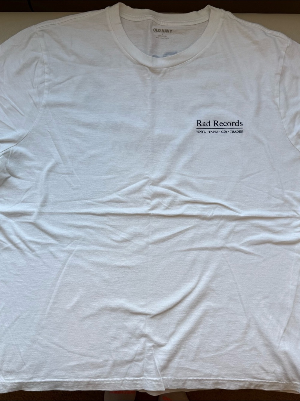Old Navy White Tee with 'Rad Records' Chest Graphic